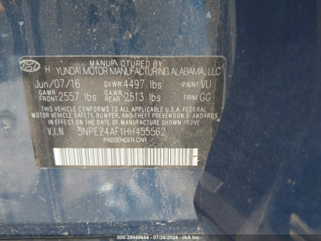 Photo 8 VIN: 5NPE24AF1HH455562 - HYUNDAI SONATA 