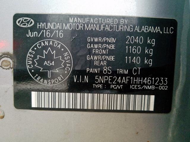 Photo 9 VIN: 5NPE24AF1HH461233 - HYUNDAI SONATA SE 