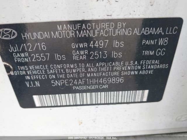 Photo 8 VIN: 5NPE24AF1HH469896 - HYUNDAI SONATA 