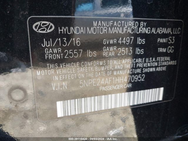 Photo 8 VIN: 5NPE24AF1HH470952 - HYUNDAI SONATA 