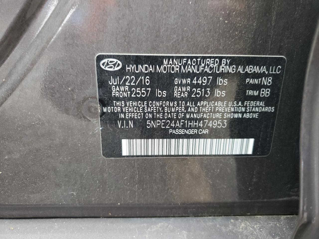 Photo 11 VIN: 5NPE24AF1HH474953 - HYUNDAI SONATA 