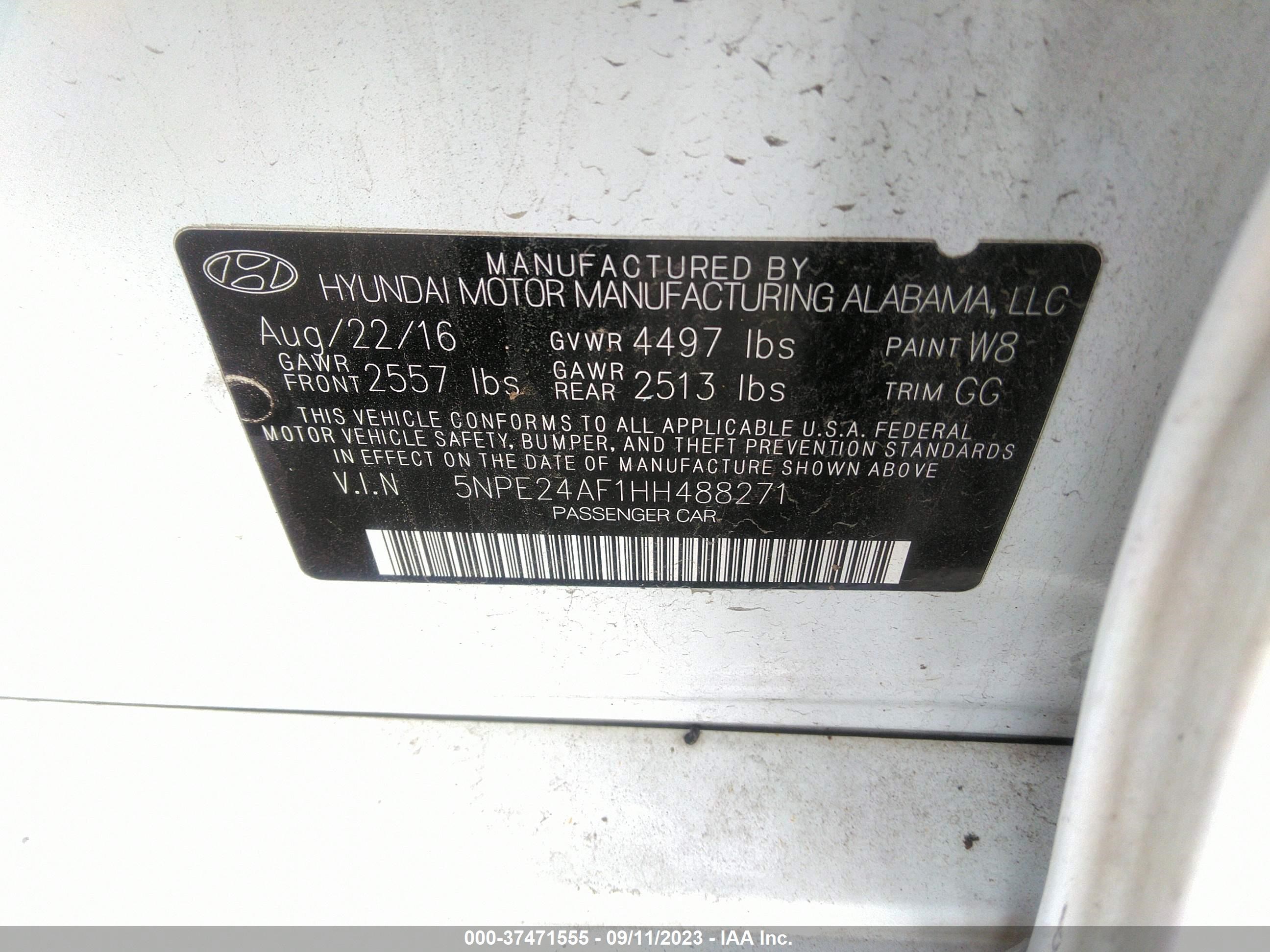 Photo 8 VIN: 5NPE24AF1HH488271 - HYUNDAI SONATA 