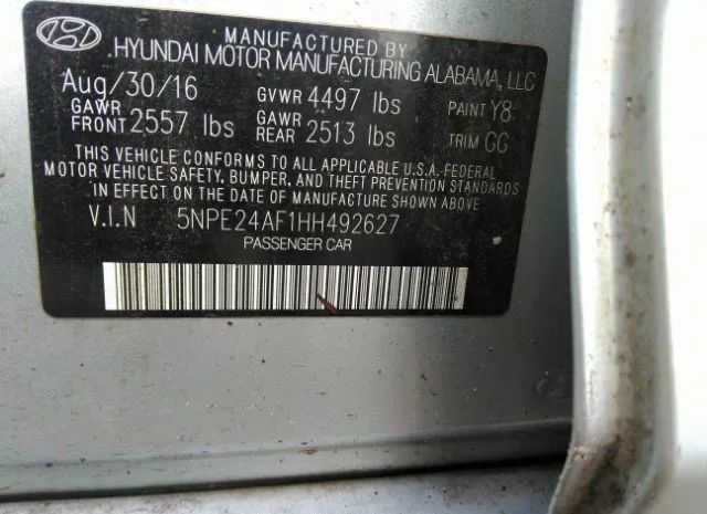 Photo 8 VIN: 5NPE24AF1HH492627 - HYUNDAI SONATA 