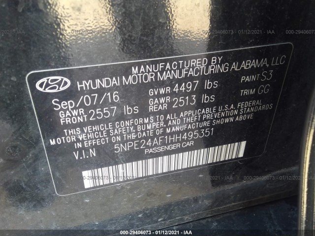 Photo 8 VIN: 5NPE24AF1HH495351 - HYUNDAI SONATA 