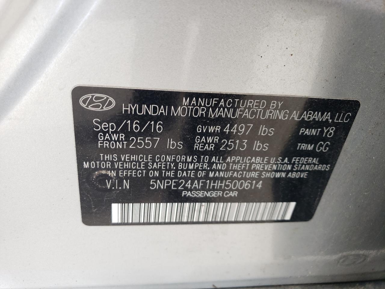 Photo 11 VIN: 5NPE24AF1HH500614 - HYUNDAI SONATA 