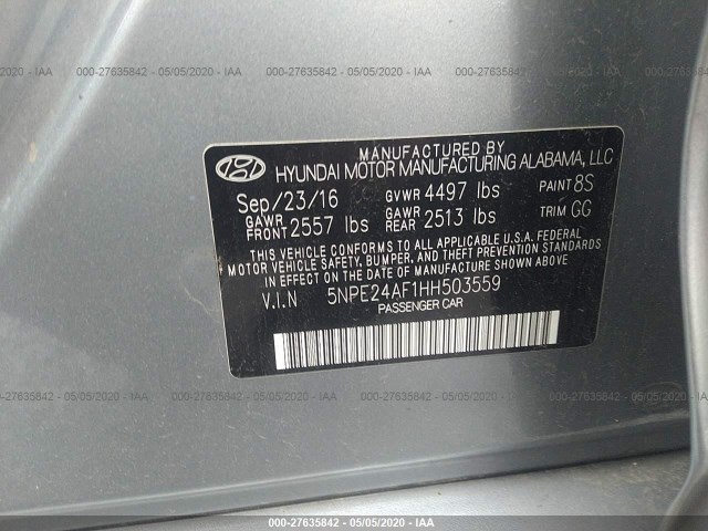 Photo 8 VIN: 5NPE24AF1HH503559 - HYUNDAI SONATA 