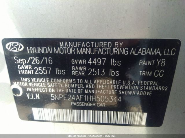 Photo 8 VIN: 5NPE24AF1HH505344 - HYUNDAI SONATA 