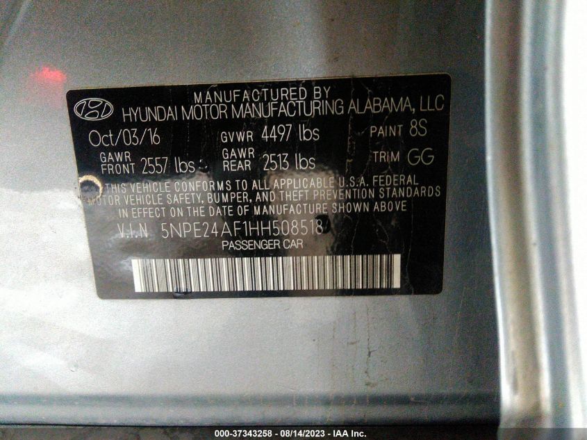 Photo 8 VIN: 5NPE24AF1HH508518 - HYUNDAI SONATA 