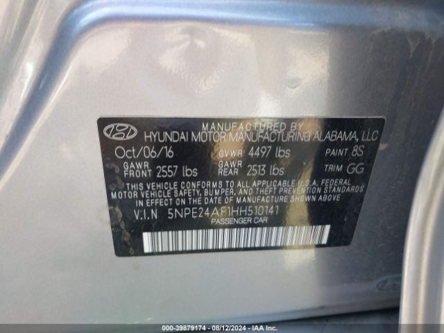 Photo 8 VIN: 5NPE24AF1HH510141 - HYUNDAI SONATA 