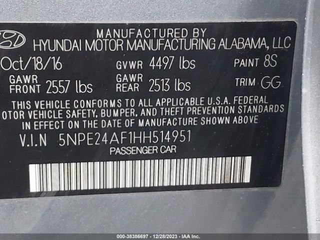 Photo 8 VIN: 5NPE24AF1HH514951 - HYUNDAI SONATA 