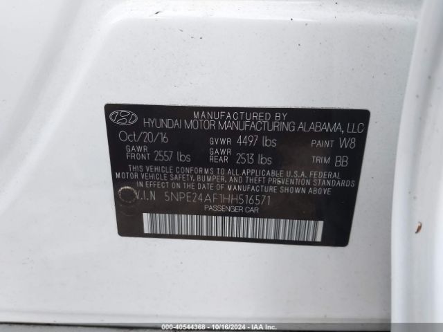 Photo 8 VIN: 5NPE24AF1HH516571 - HYUNDAI SONATA 