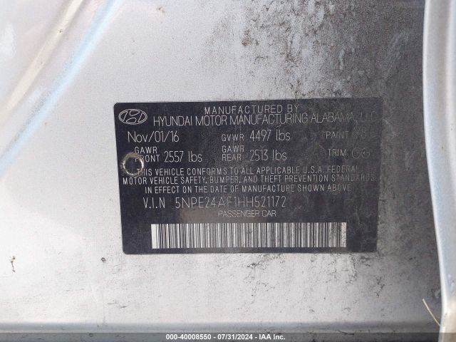 Photo 8 VIN: 5NPE24AF1HH521172 - HYUNDAI SONATA 