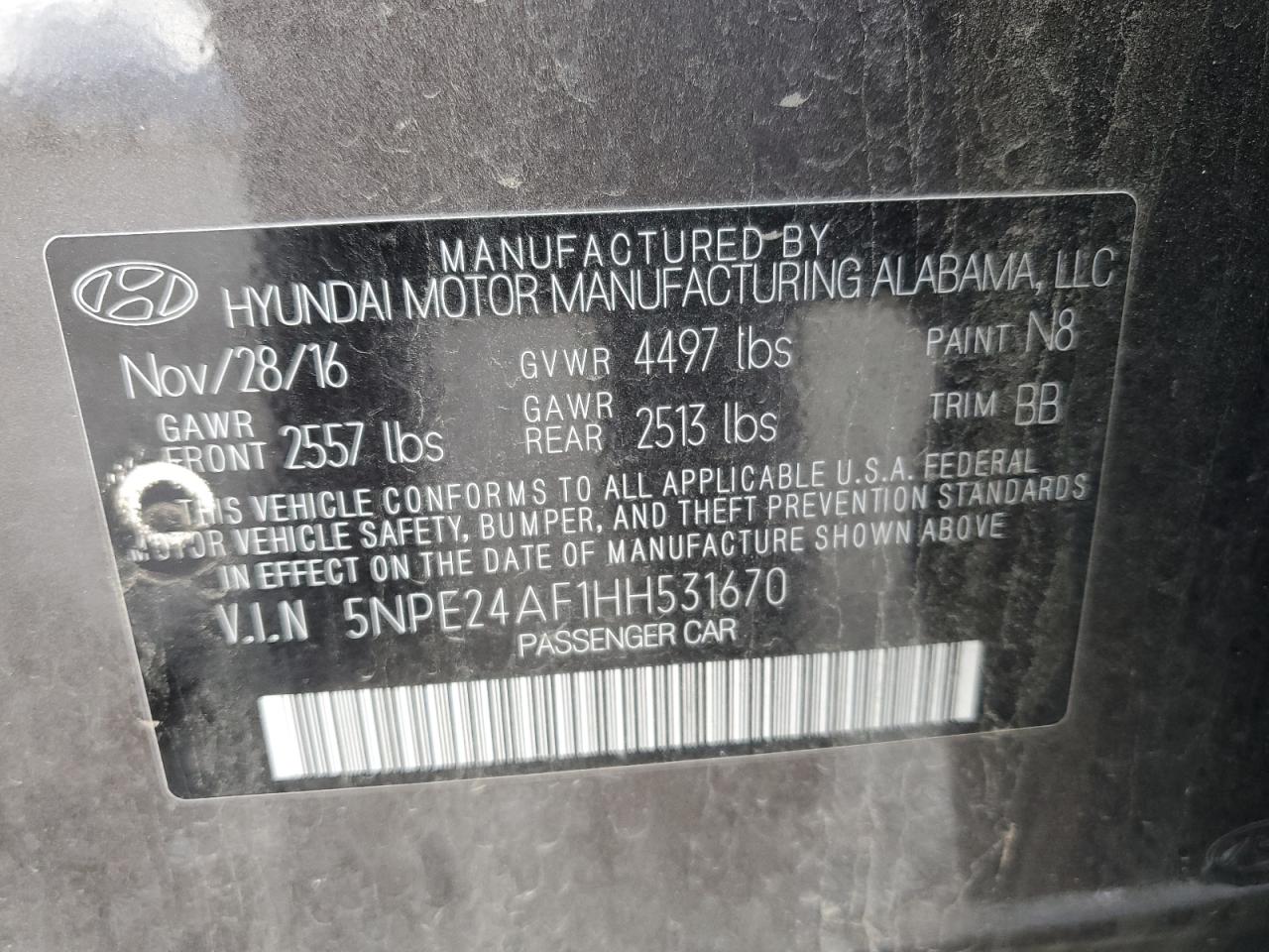 Photo 12 VIN: 5NPE24AF1HH531670 - HYUNDAI SONATA 