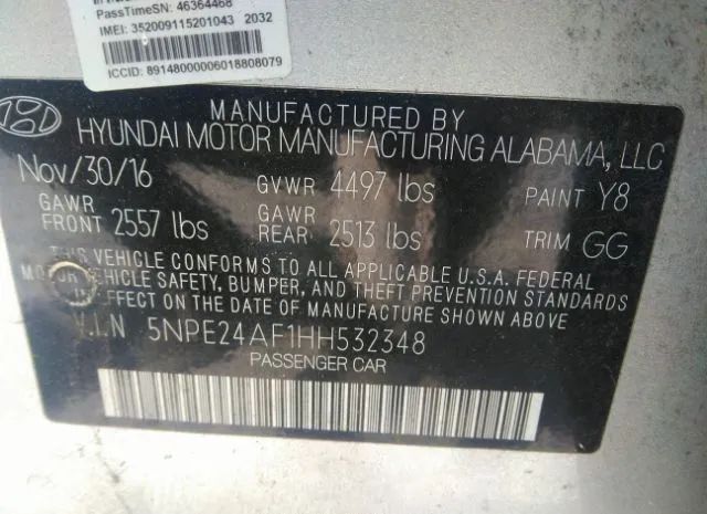 Photo 8 VIN: 5NPE24AF1HH532348 - HYUNDAI SONATA 