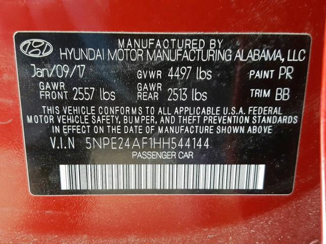 Photo 9 VIN: 5NPE24AF1HH544144 - HYUNDAI SONATA 