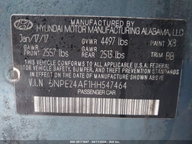 Photo 8 VIN: 5NPE24AF1HH547464 - HYUNDAI SONATA 