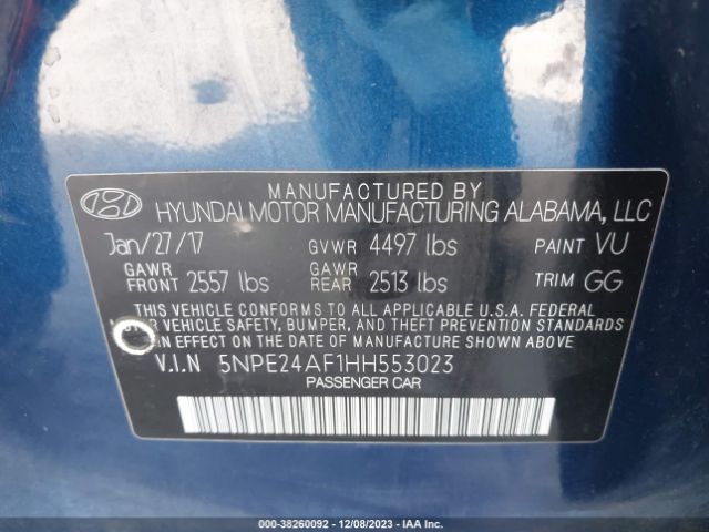 Photo 8 VIN: 5NPE24AF1HH553023 - HYUNDAI SONATA 