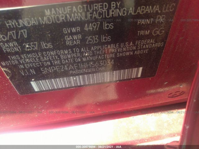 Photo 8 VIN: 5NPE24AF1HH563034 - HYUNDAI SONATA 