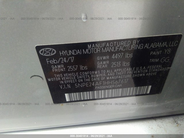 Photo 8 VIN: 5NPE24AF1HH567617 - HYUNDAI SONATA 