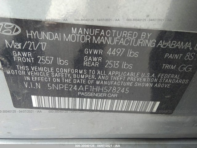 Photo 8 VIN: 5NPE24AF1HH578245 - HYUNDAI SONATA 