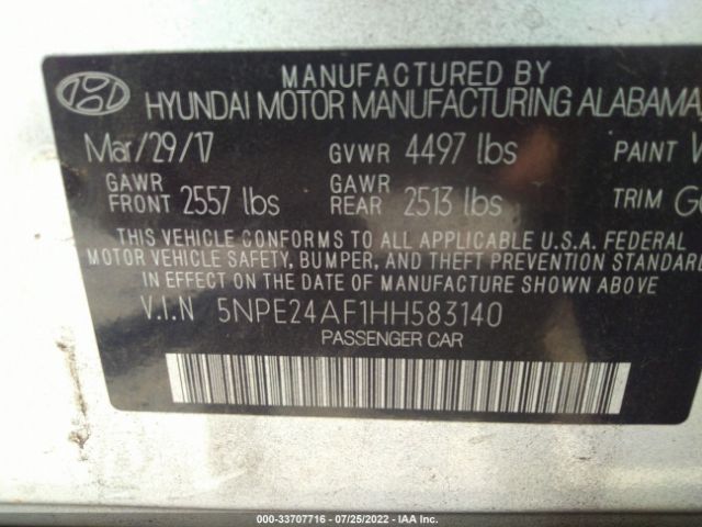 Photo 8 VIN: 5NPE24AF1HH583140 - HYUNDAI SONATA 