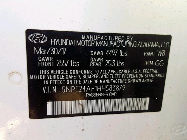 Photo 9 VIN: 5NPE24AF1HH583879 - HYUNDAI SONATA SE 