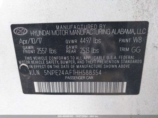 Photo 8 VIN: 5NPE24AF1HH588354 - HYUNDAI SONATA 