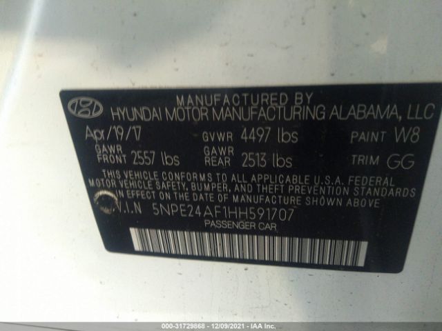 Photo 8 VIN: 5NPE24AF1HH591707 - HYUNDAI SONATA 