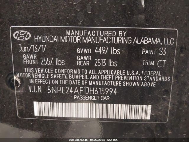 Photo 8 VIN: 5NPE24AF1JH615994 - HYUNDAI SONATA 