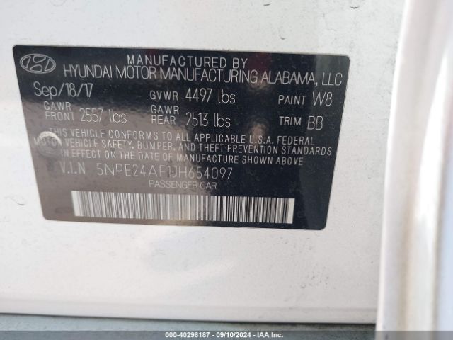 Photo 8 VIN: 5NPE24AF1JH654097 - HYUNDAI SONATA 