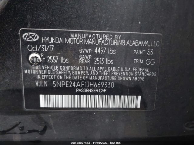 Photo 8 VIN: 5NPE24AF1JH669330 - HYUNDAI SONATA 