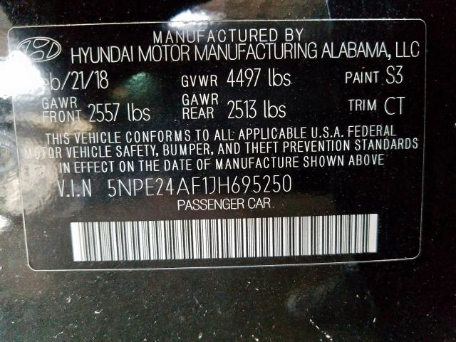 Photo 9 VIN: 5NPE24AF1JH695250 - HYUNDAI SONATA SE 