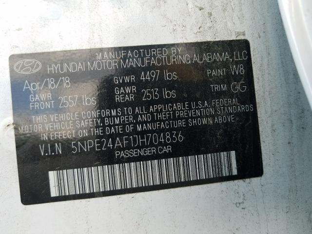 Photo 9 VIN: 5NPE24AF1JH704836 - HYUNDAI SONATA SE 