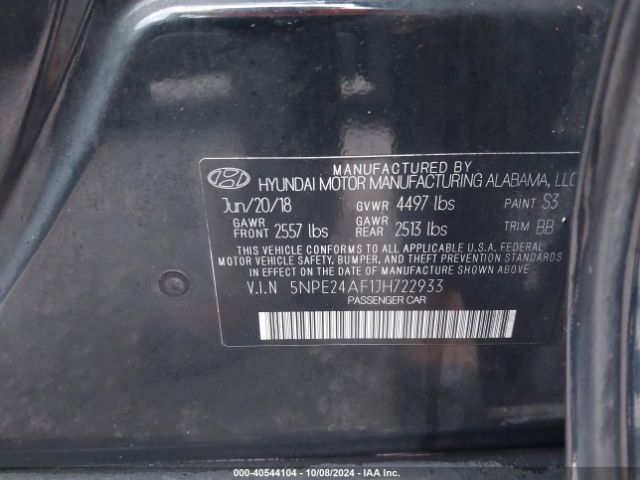 Photo 8 VIN: 5NPE24AF1JH722933 - HYUNDAI SONATA 