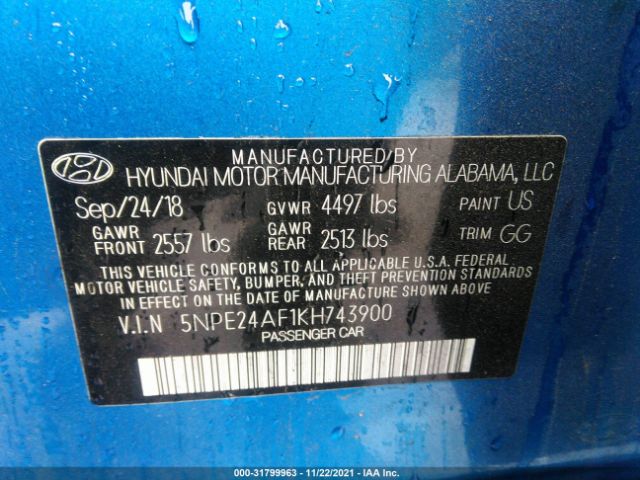 Photo 8 VIN: 5NPE24AF1KH743900 - HYUNDAI SONATA 