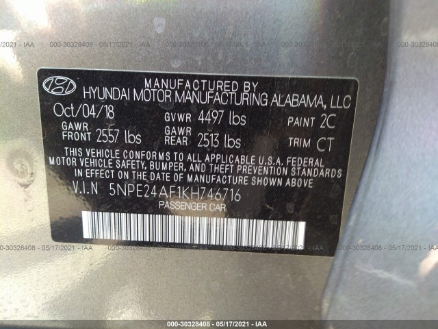 Photo 8 VIN: 5NPE24AF1KH746716 - HYUNDAI SONATA 