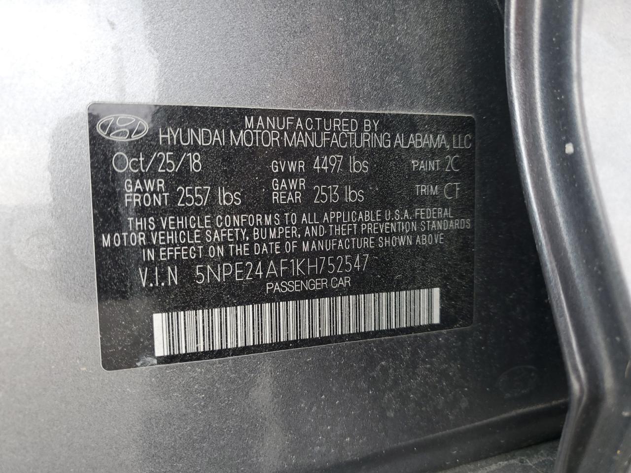 Photo 11 VIN: 5NPE24AF1KH752547 - HYUNDAI SONATA 