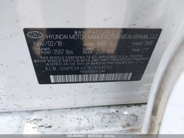 Photo 8 VIN: 5NPE24AF1KH754590 - HYUNDAI SONATA 