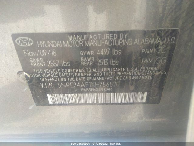 Photo 8 VIN: 5NPE24AF1KH756520 - HYUNDAI SONATA 