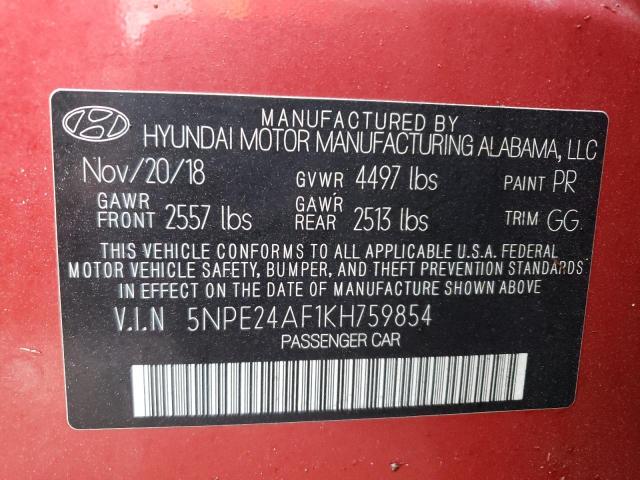 Photo 9 VIN: 5NPE24AF1KH759854 - HYUNDAI SONATA SE 