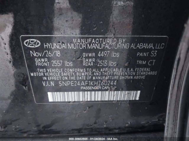 Photo 8 VIN: 5NPE24AF1KH760244 - HYUNDAI SONATA 