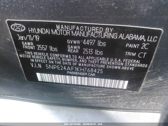 Photo 8 VIN: 5NPE24AF1KH768425 - HYUNDAI SONATA 