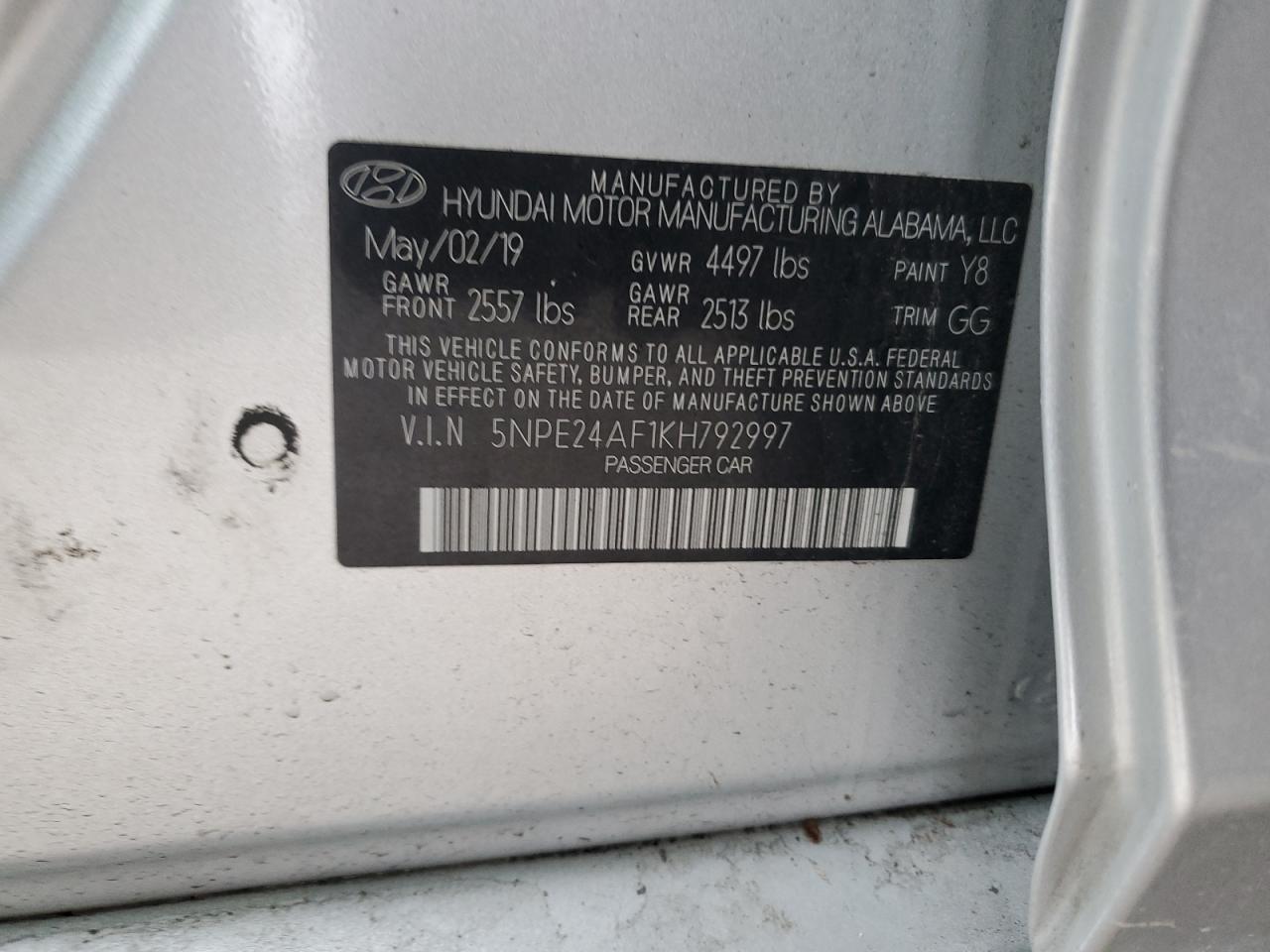 Photo 11 VIN: 5NPE24AF1KH792997 - HYUNDAI SONATA 