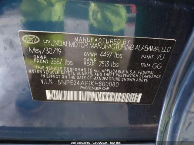 Photo 8 VIN: 5NPE24AF1KH800080 - HYUNDAI SONATA 