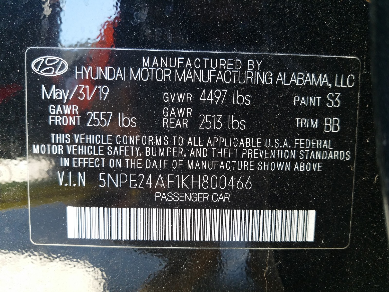 Photo 9 VIN: 5NPE24AF1KH800466 - HYUNDAI SONATA SE 