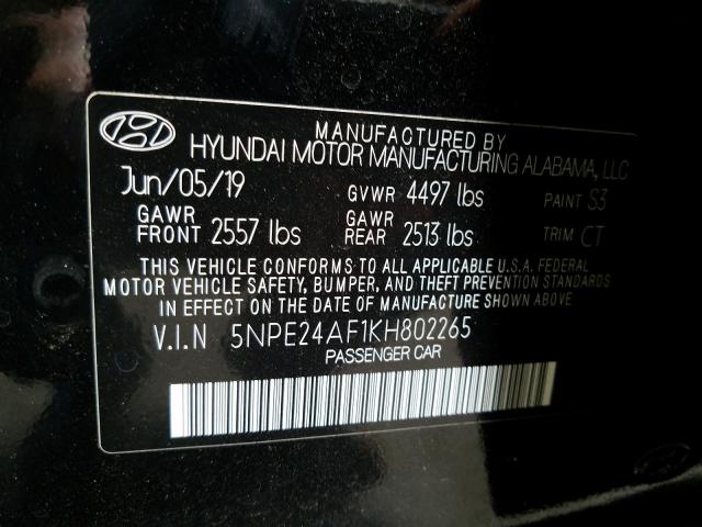 Photo 9 VIN: 5NPE24AF1KH802265 - HYUNDAI SONATA SE 