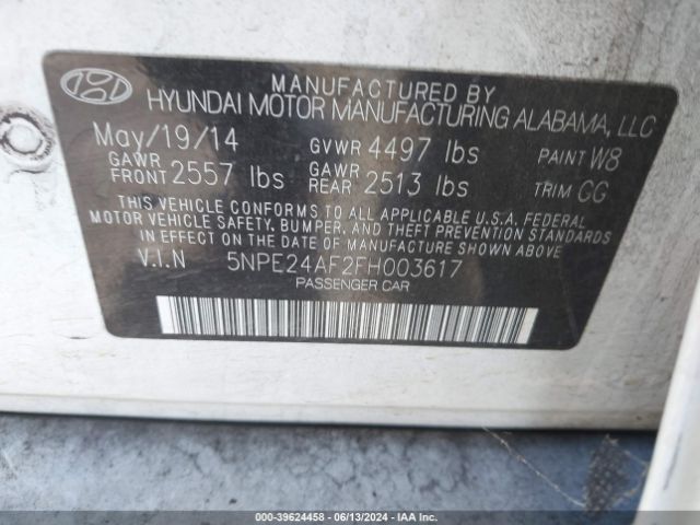 Photo 8 VIN: 5NPE24AF2FH003617 - HYUNDAI SONATA 