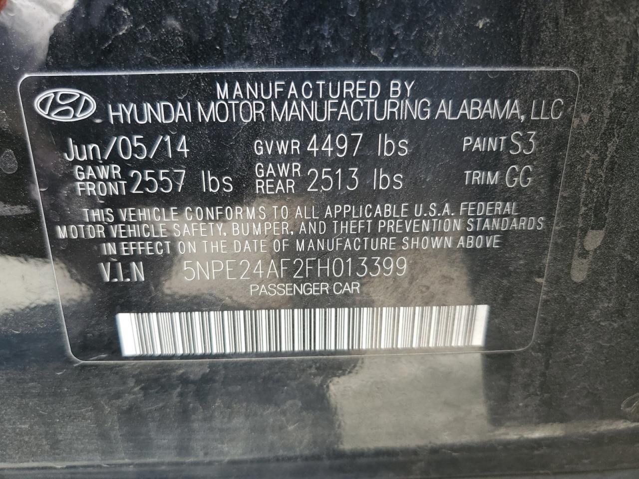 Photo 11 VIN: 5NPE24AF2FH013399 - HYUNDAI SONATA 