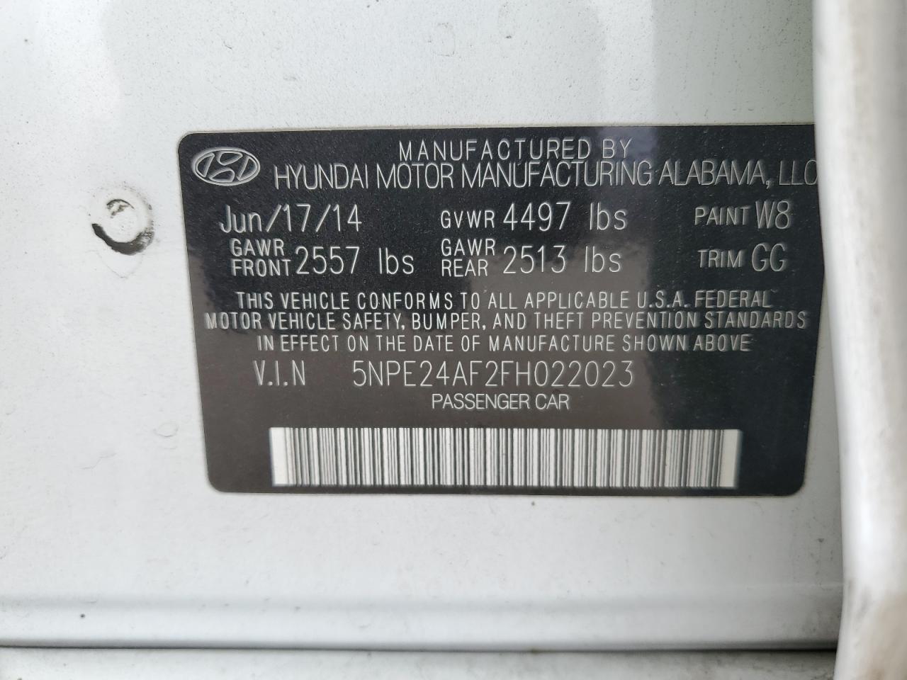 Photo 11 VIN: 5NPE24AF2FH022023 - HYUNDAI SONATA 