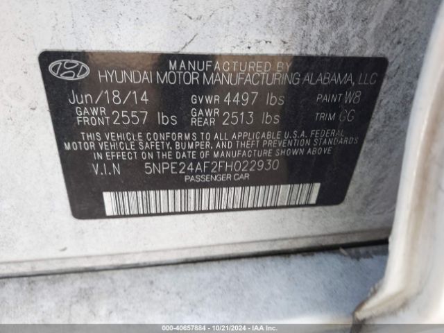 Photo 8 VIN: 5NPE24AF2FH022930 - HYUNDAI SONATA 